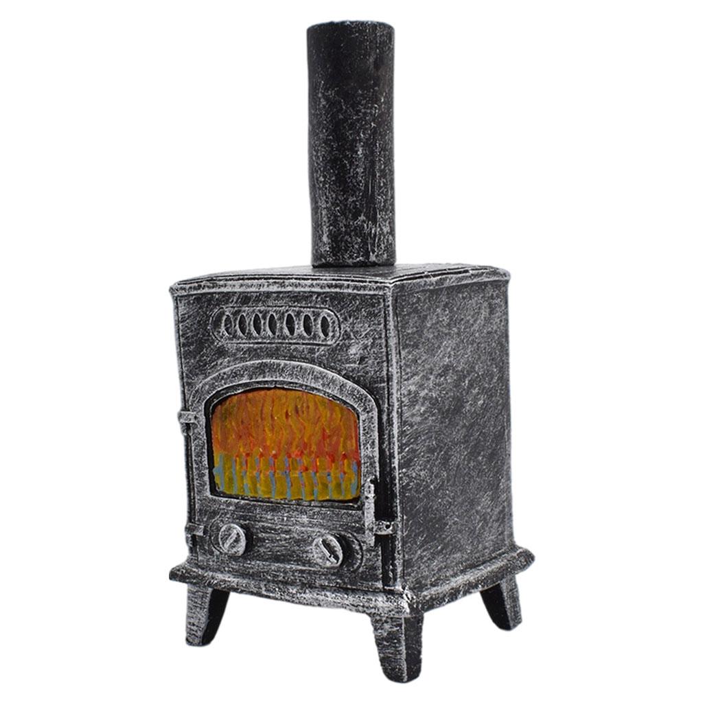 1/12 Miniature Fireplace Model Toys Electric LED Flame Simulation Vintage Doll House Resin Living Room Freestanding Ornaments