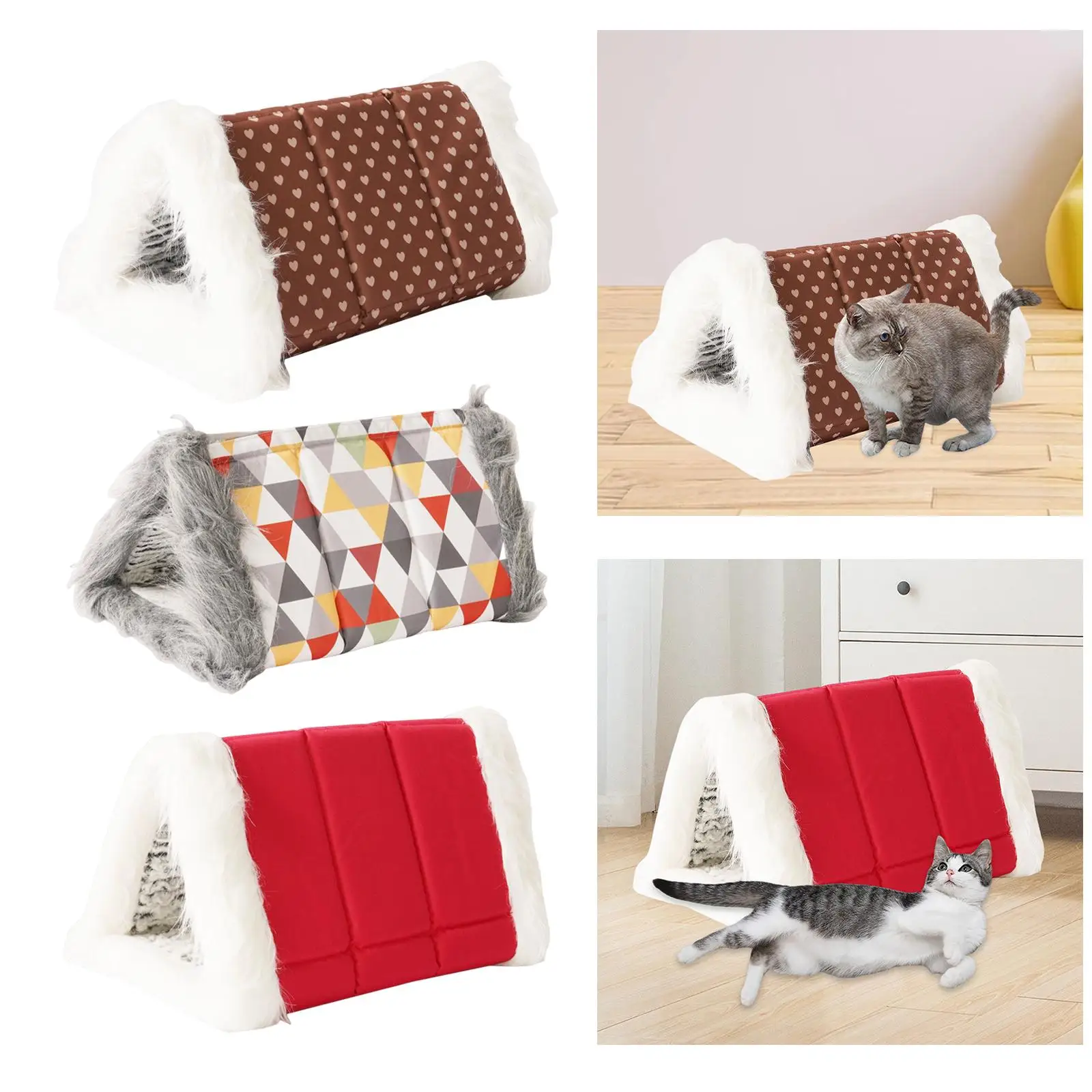 Cat Warm House Mat Velvet Sleep Reversible Hut Self Warming Pad Cave Pet Bed Dog Tent for Rest Puppy Kitten Sleeping Indoor Cats