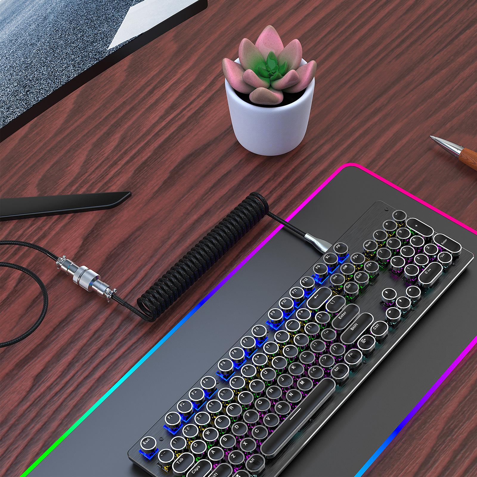 1.8M Coiled Type C USB Cable with Detachable Aviation Connector Stretchable Braided Wire Line for Gaming Keyboard Spring Line
