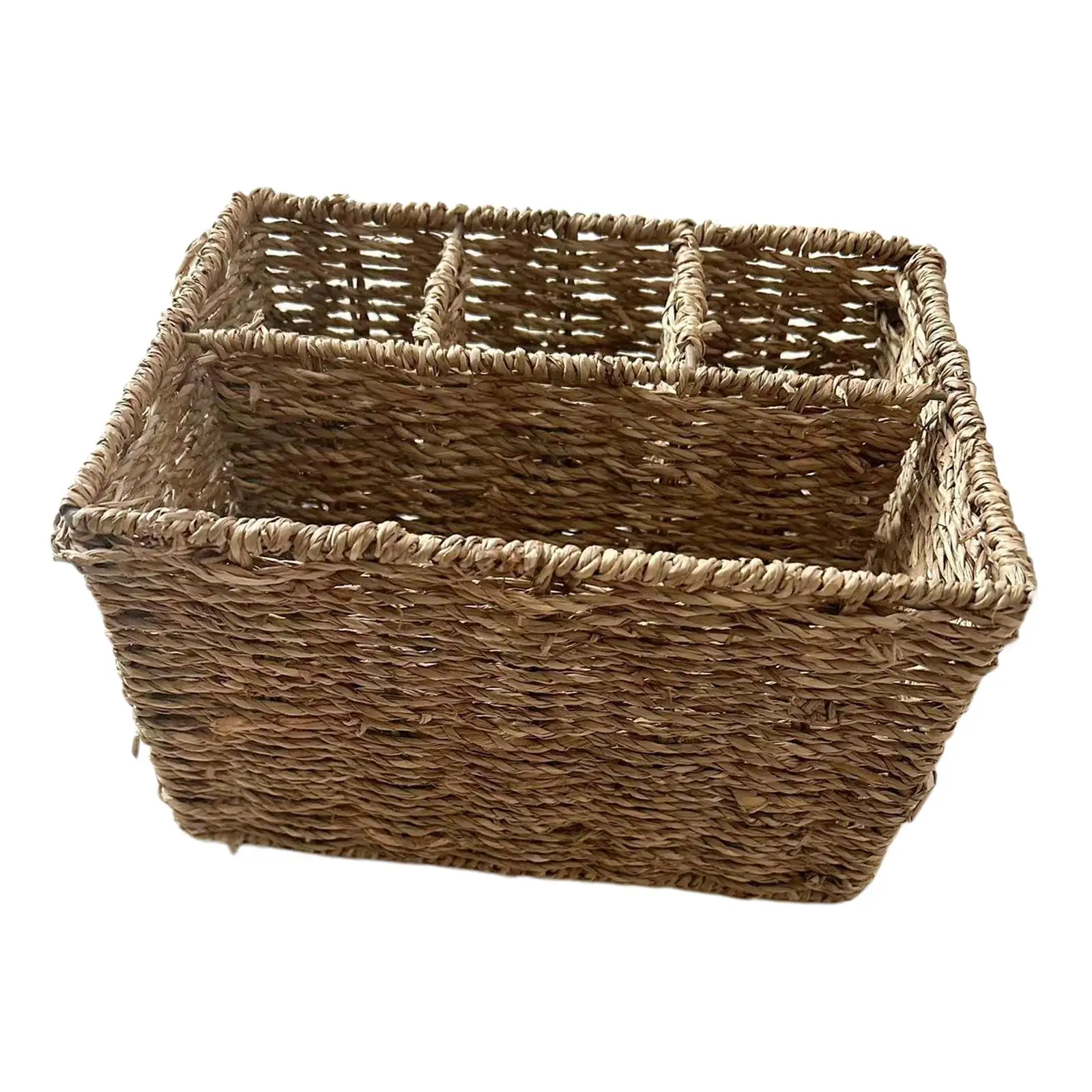 Portable Storage Basket Storage Organizer Box Multifunctional 4 Grids Sundries Organizer Rustic Hand Woven Storage Box for Desk