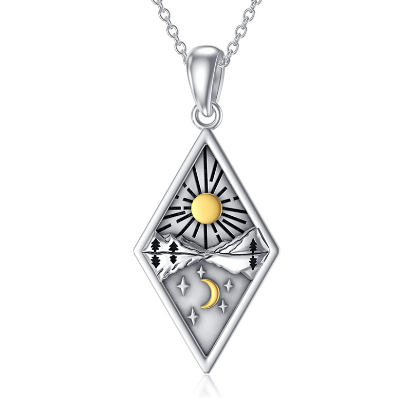 Diamond Shaped Sun Moon River Necklace For Women And Men_voghion.com