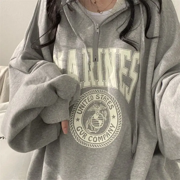 Marines Print Hoodie Baggy Pullovers Women's Sweatshirt - true deals club