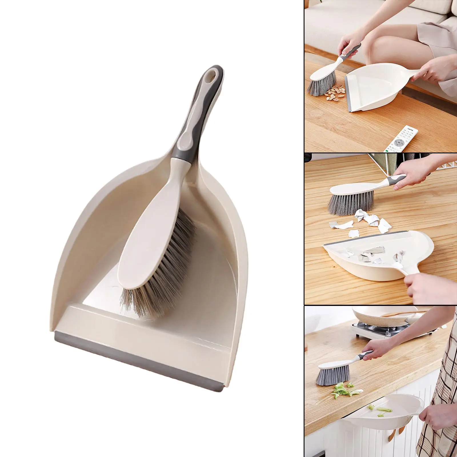 Dust Pans with Brush Whisk Broom Rubber Edge Collect Dust Cleaning Tool Bristles Brush for Desk Countertop Key Board and Car 