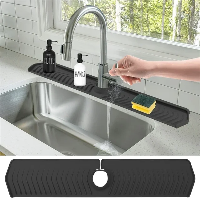 Black Sink Splash Guard Behind Faucet: 30 X 5.7 Silicone Faucet