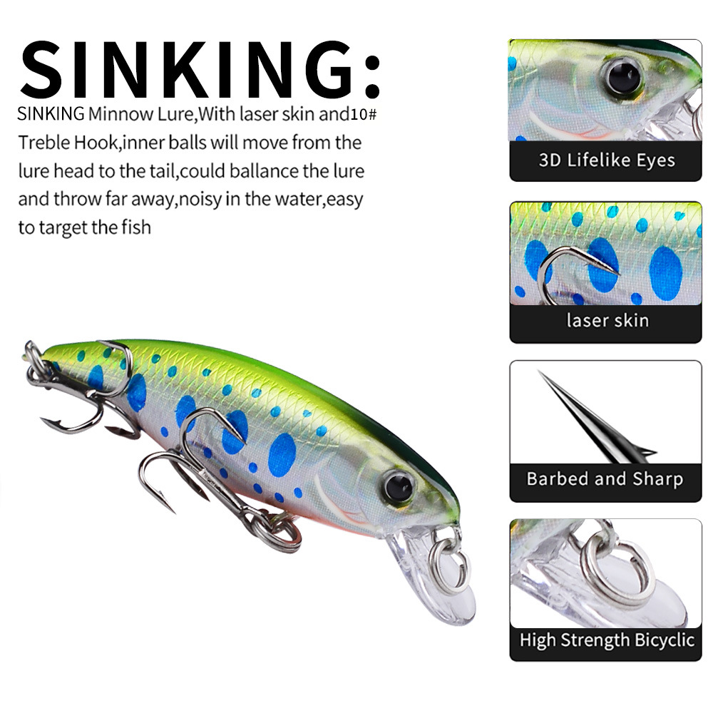 Mini Sinking Minnow Wobbler Angelköder 5,7 cm 4,5 g Forelle Künstlicher Kunststoff Harter Köder Jerkbait Kurbelköder Bass Fishing Tackle – Detail 5