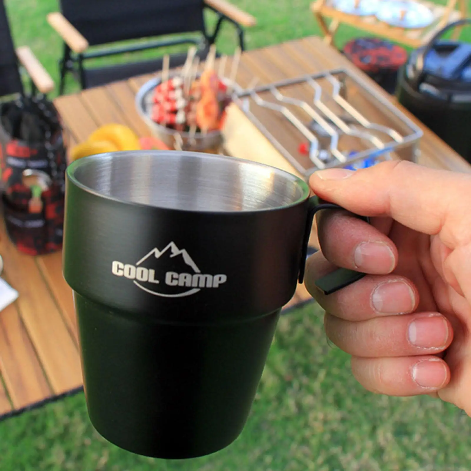 Portable Camping Cups Durability Stainless Steel Reusable Picnic Utensils