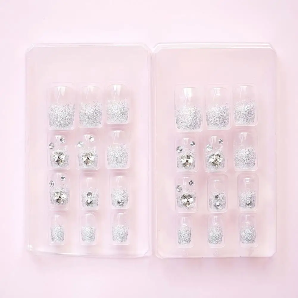 Rhinestone Gel Fake Nails - 24pcs Press-on Nails with Acrylic Kit