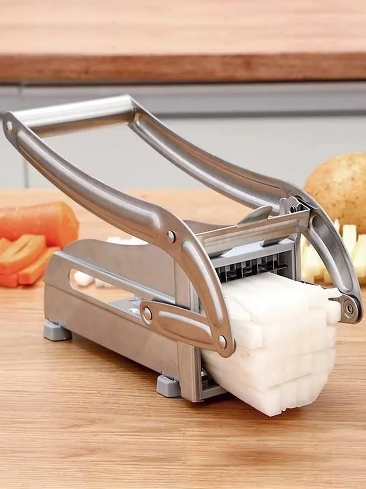 White Gjhgh EARLYS Professional French Kitchen Cutter Manual Potato Chopper 3 Thick Adjustable Stainless Steel Blades And Non-Slip Suction Cup 