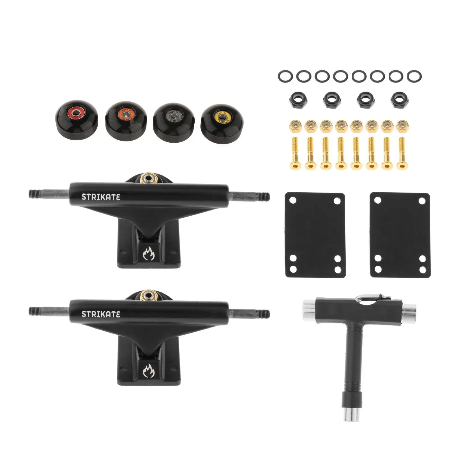 Skateboard Trucks 5.0 Wheels 52mm ABEC 11 Bearings Riser Pads Hardware Screws Bolts Tool Components Accessories