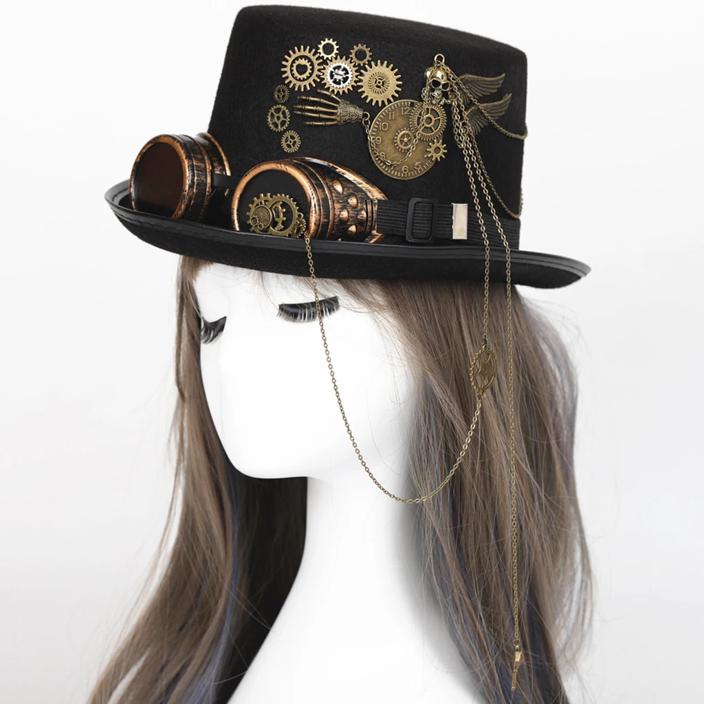 Victorian Steampunk Top Hat with Goggles Gears Classic Gothic for Men Women