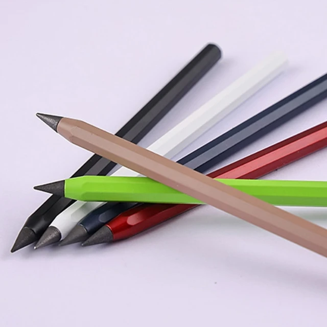 Outus 4 Pieces Metal Inkless Pen Everlasting Pencil Infinite Write Pen with  Eraser Aluminium Pencil Metallic No Ink Signing Pen Kids Adults Office