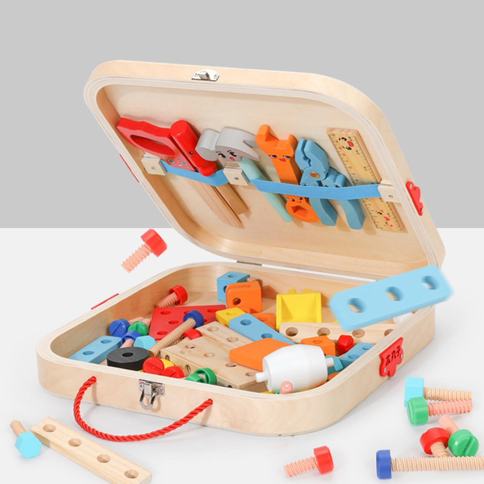 Tool Set for Kids Construction Toy Set Colorful Montessori Educational Toy Wooden Tool Box for Birthday Gift Bedroom Home