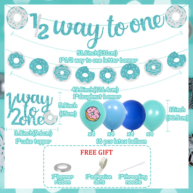 Donut Theme Half Birthday Party Decorations Blue 1/2 Way To One