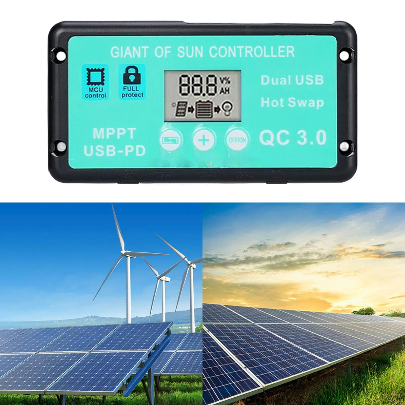 PWM Solar Charge Controller USB Port 100A /60A /30A Solar System with LCD Display for Traveling Hiking Home Outdoor Activities