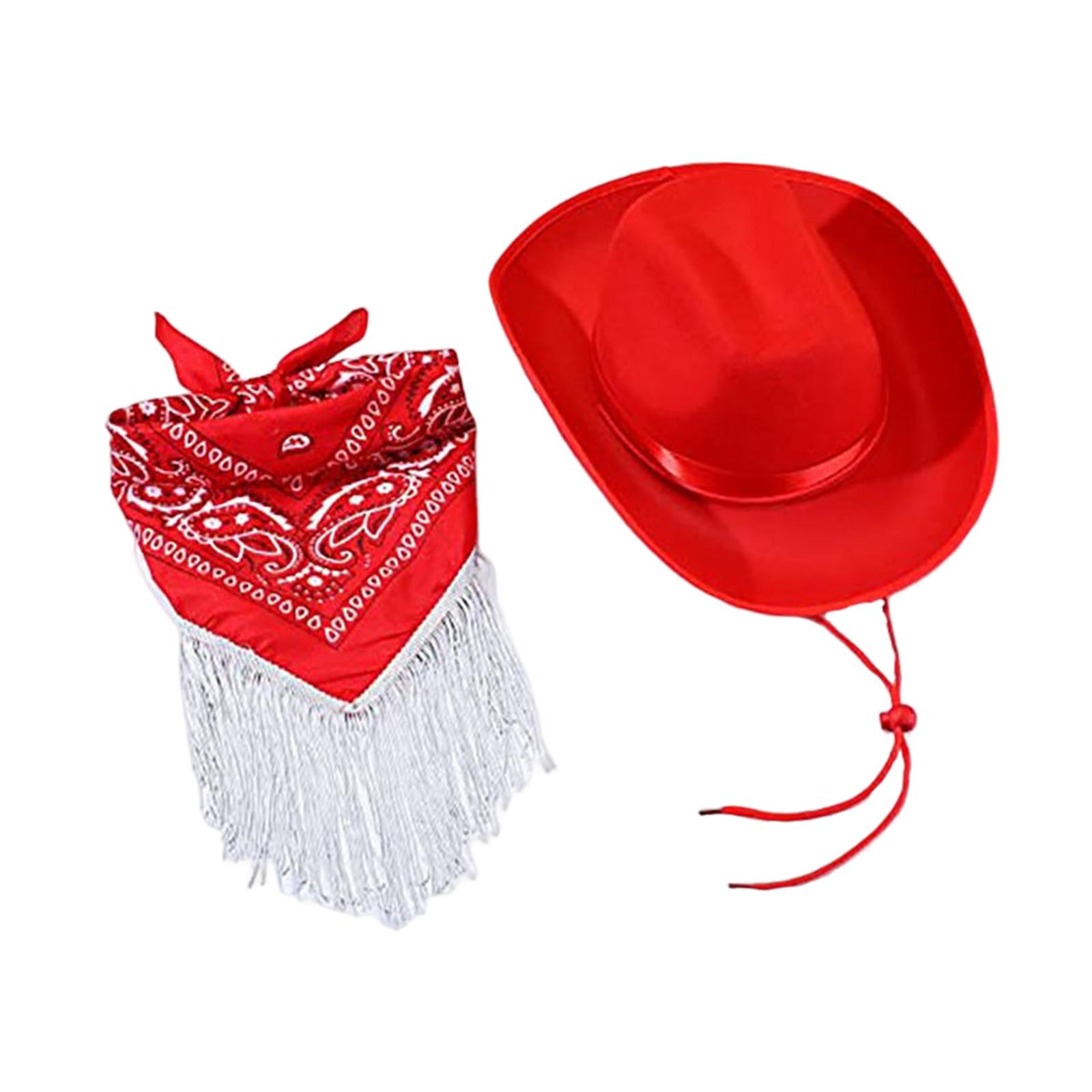 Wide Brim Cowboy Hat, with Silk Scarf Summer Sun Protection Hat for Women Men Adults Camping Costume Photo Props