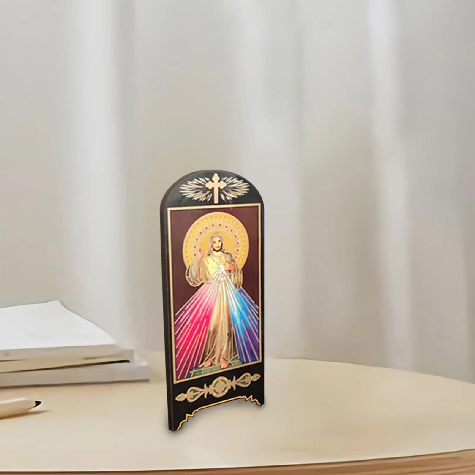 Mini Folding Screens Lacquerware Religious Figure Gift Arts Small Holy Figure Screens for Indoor Decor