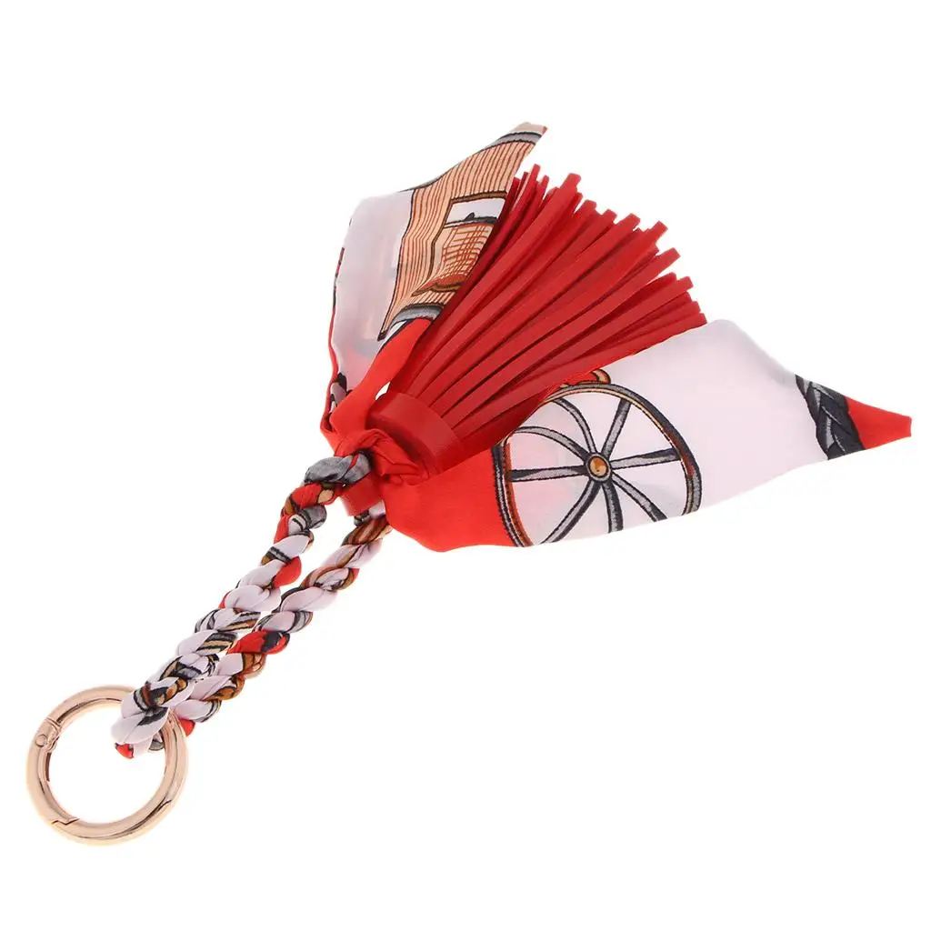 Women Leather Tassel Keychain Key Chain Tassel Design Silk Scarf Leather Key for Keychain Crafts