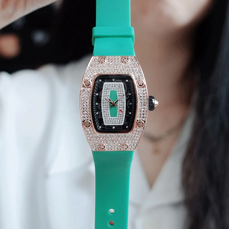 Women's Silicone Strap Quartz Watch, Girl's Tonneau