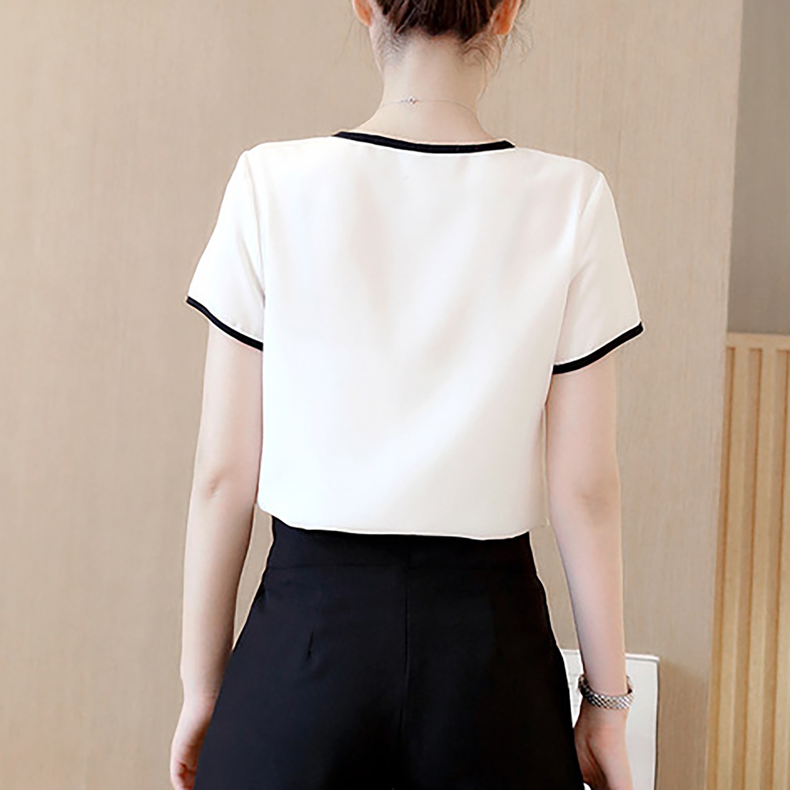 Title 8, Short Sleeved Chiffon Standing Collar Women