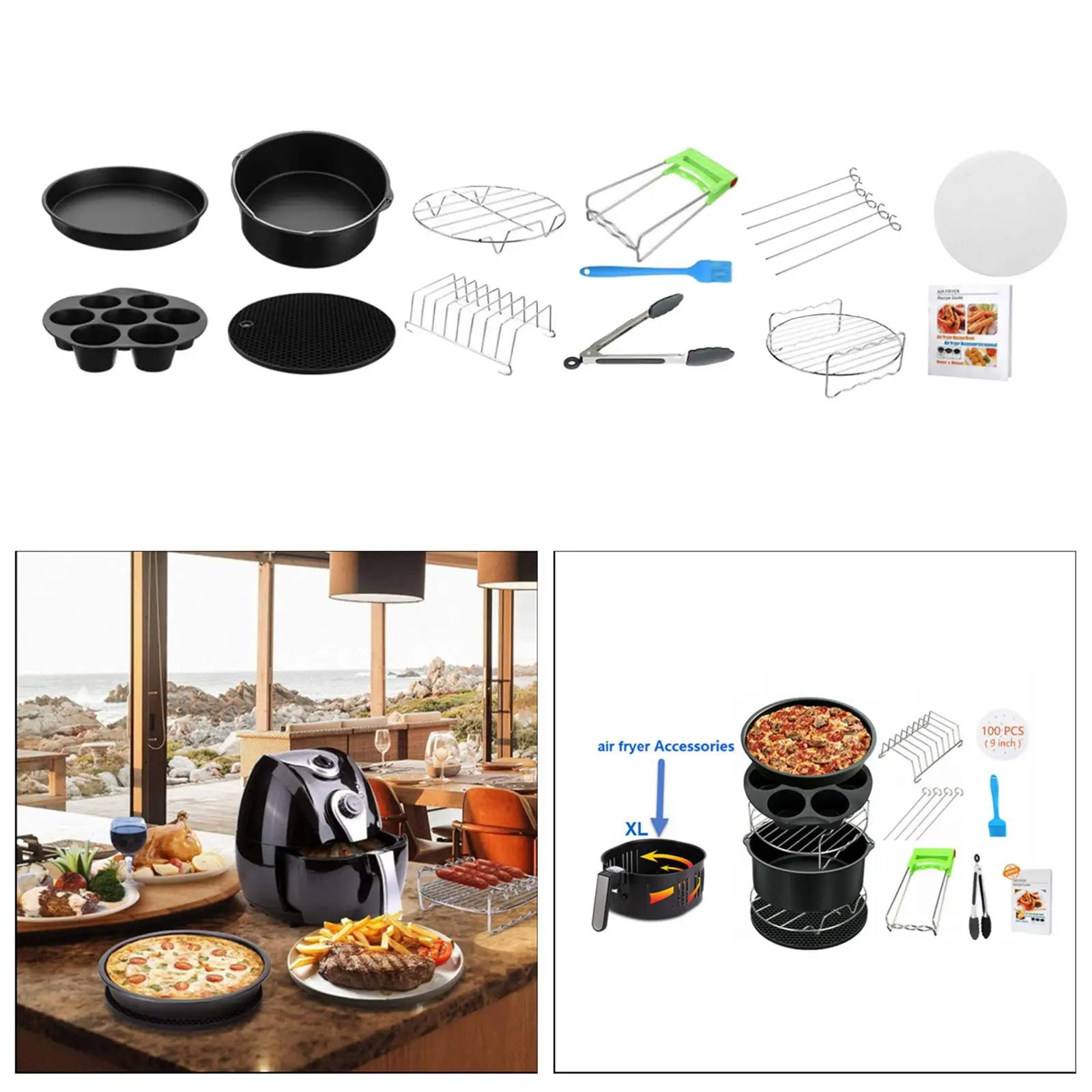 12Pcs Air Fryer Accessories Set Fit Most Brands Pizza Pan for 5.3-6.8Qt BBQ