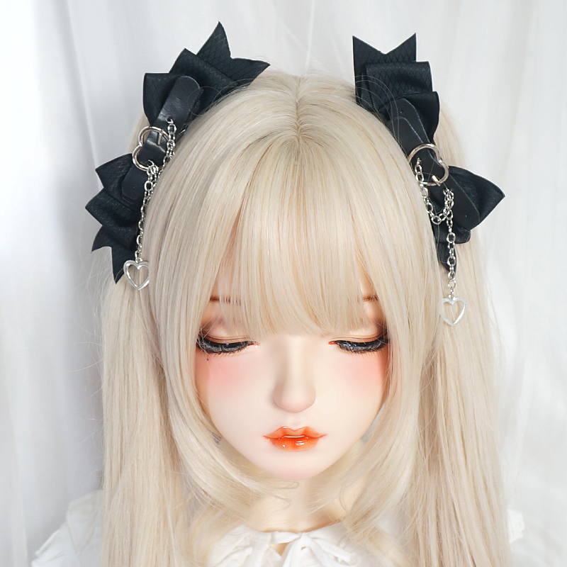 Lolita zubehör haarnadel schwarz dunkel süß cool mädchen großer bogen punk liebe jk kopf bedeckung lolita haar verzierung anime kopf bedeckung – Detail 2