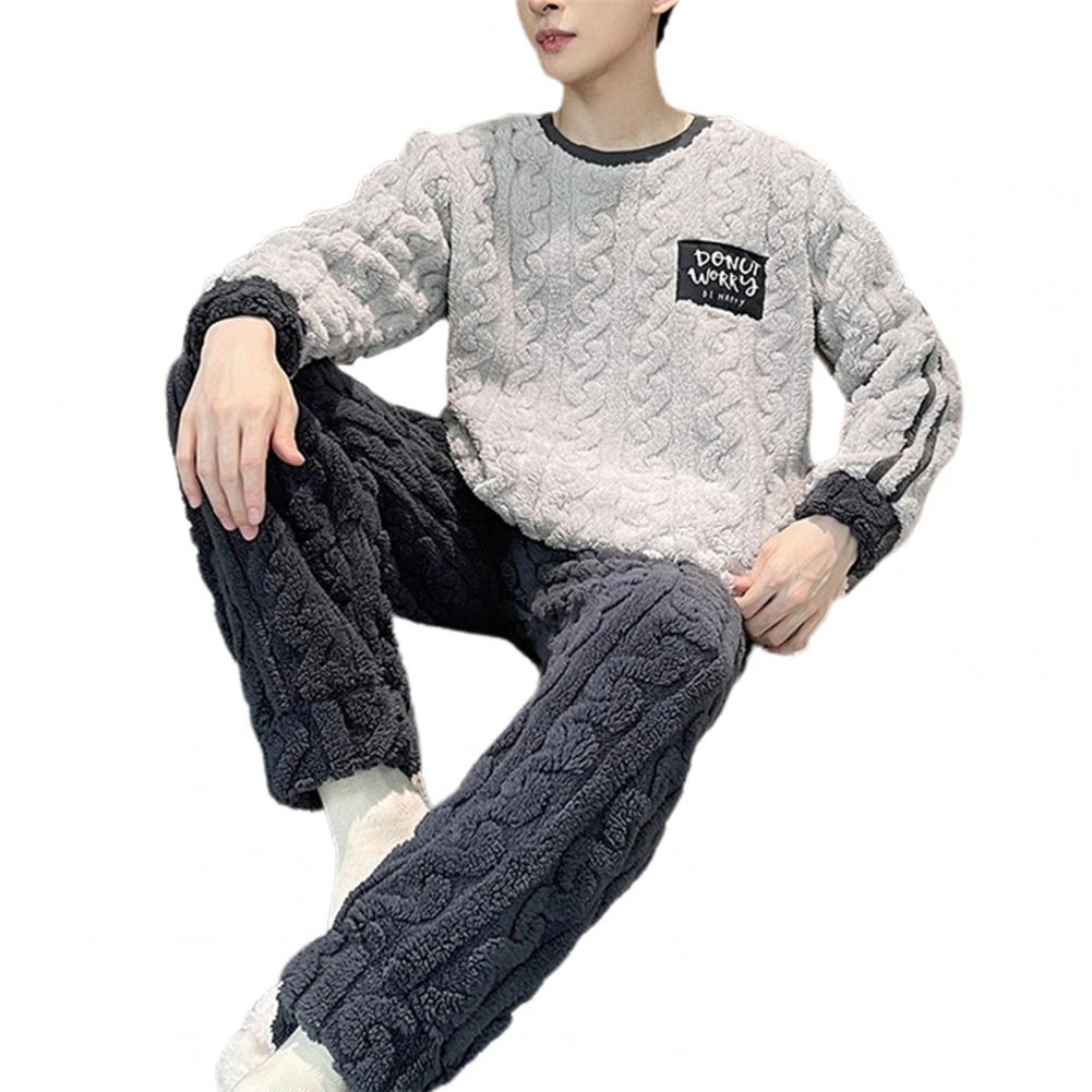 Title 6, 2 Pcs/Set Men Winter Pajamas Set Long Sleeve Th...