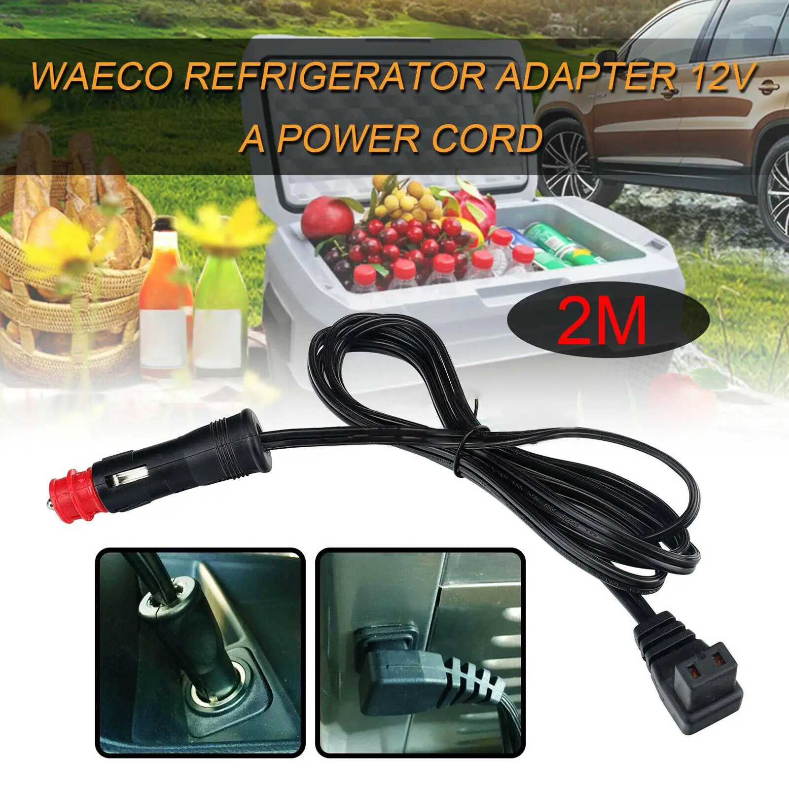 Car Fridge Power Adapter 2M  Plug Extension Power Cable