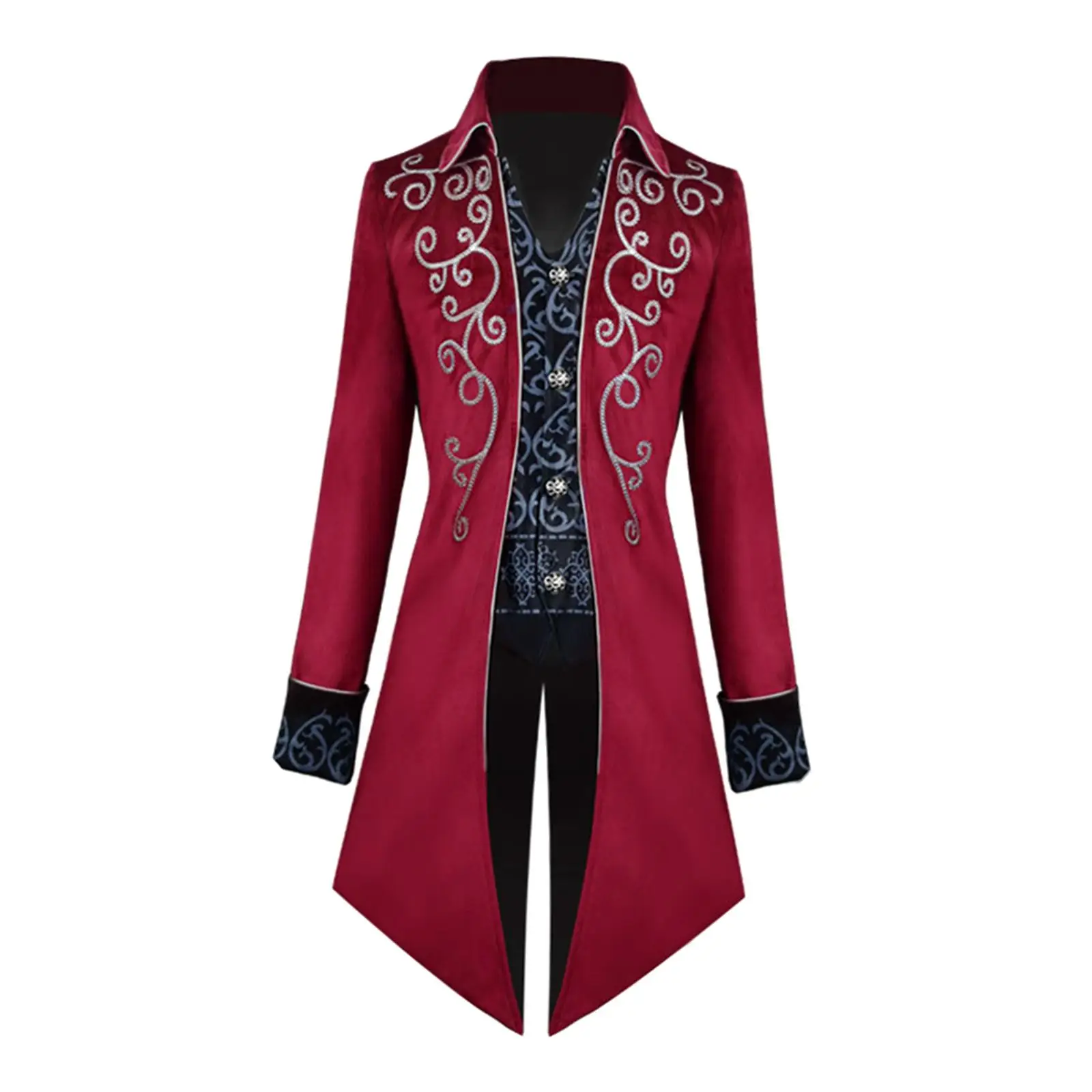 Male Lady Medieval Gothic Tailcoat  Steampunk Lapel Long Coat Trench Coat Jacket for Viking Cosplay Party Halloween Stage
