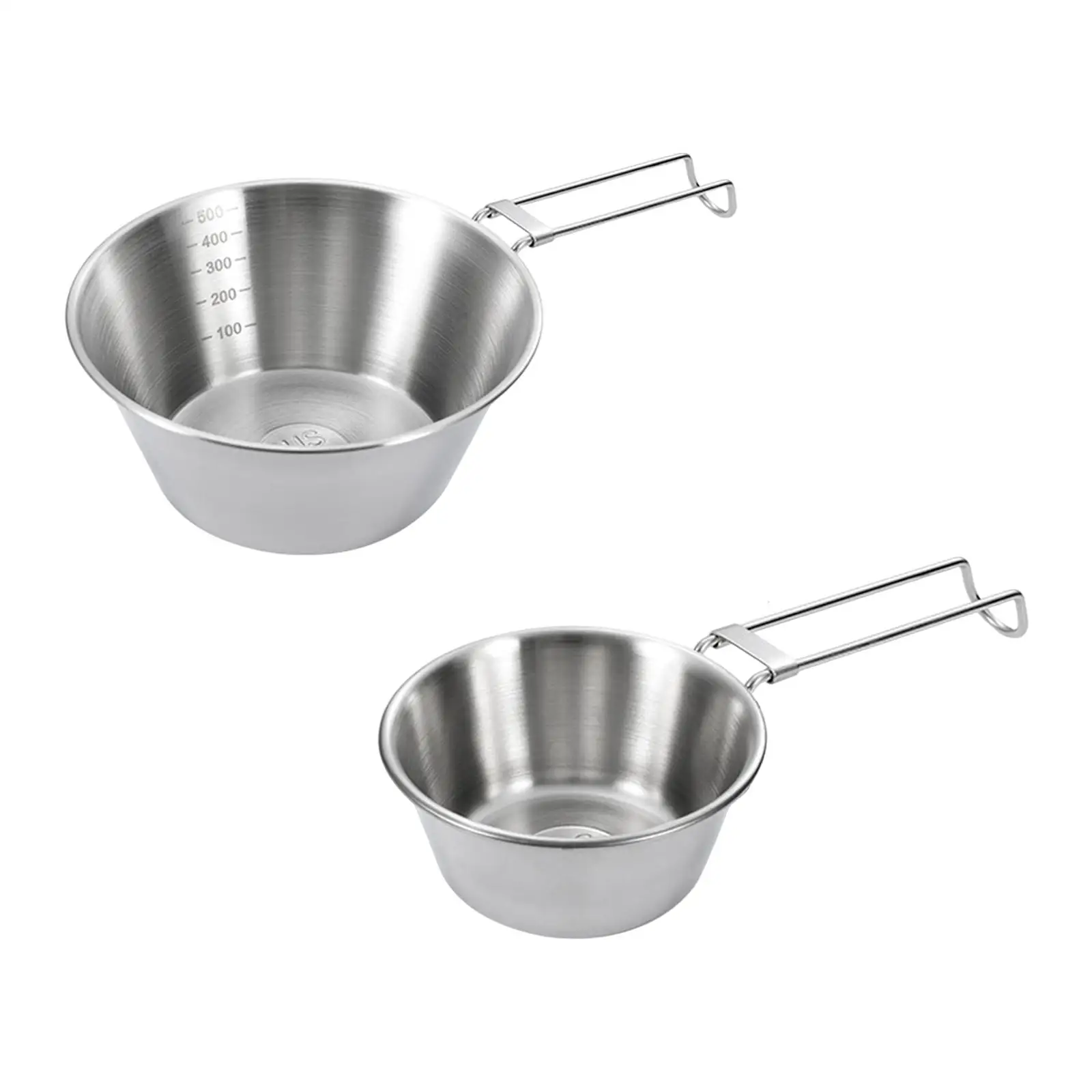 Camping Bowl Cooking Utensils with Folding Handle Tableware Stainless Steel