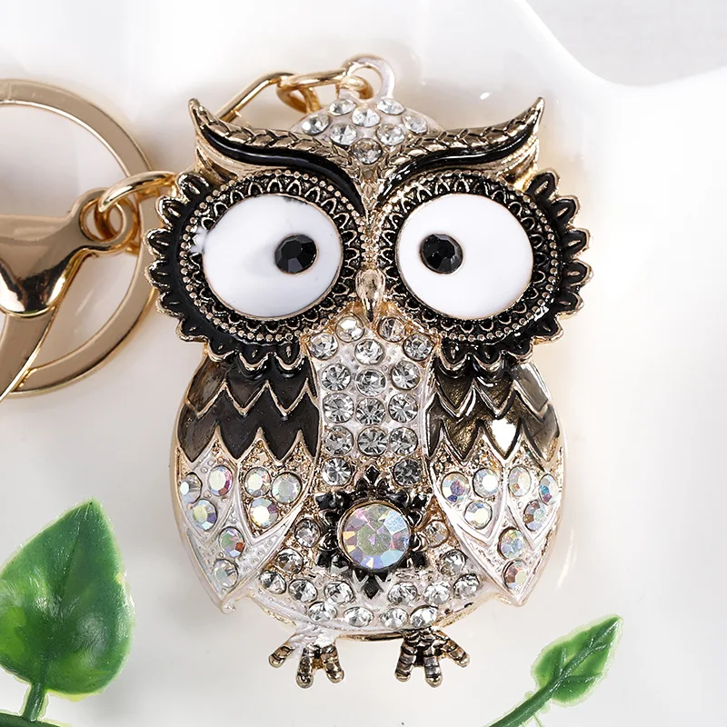 VOSAREA Owl Keychain Rhinestones Animal Key Ring 3D Sparkling Charm Crystal  Diamond Key Pendant for Bag Purse Charm Gifts