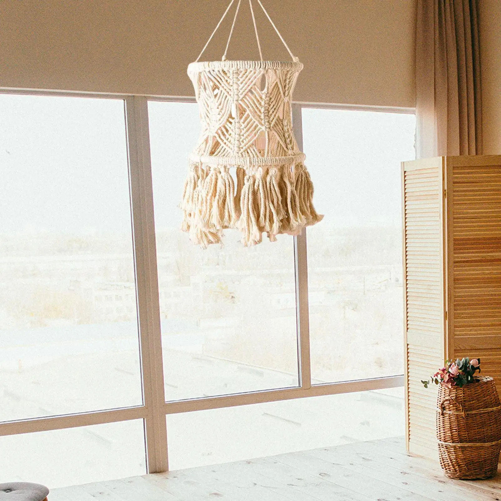 Macrame Lampshade Boho Handwoven Lampshade for Living Room, Office, Dorm, Home