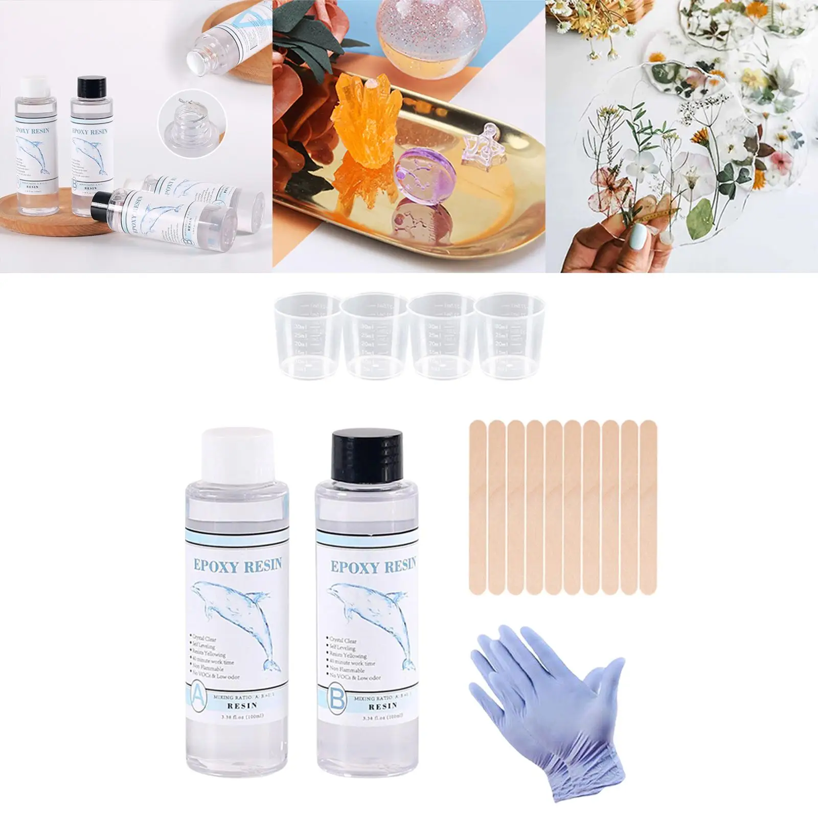 Epoxy Resin Clear Crystal Coating Kit with Gloves, Sticks for Jewelry Making
