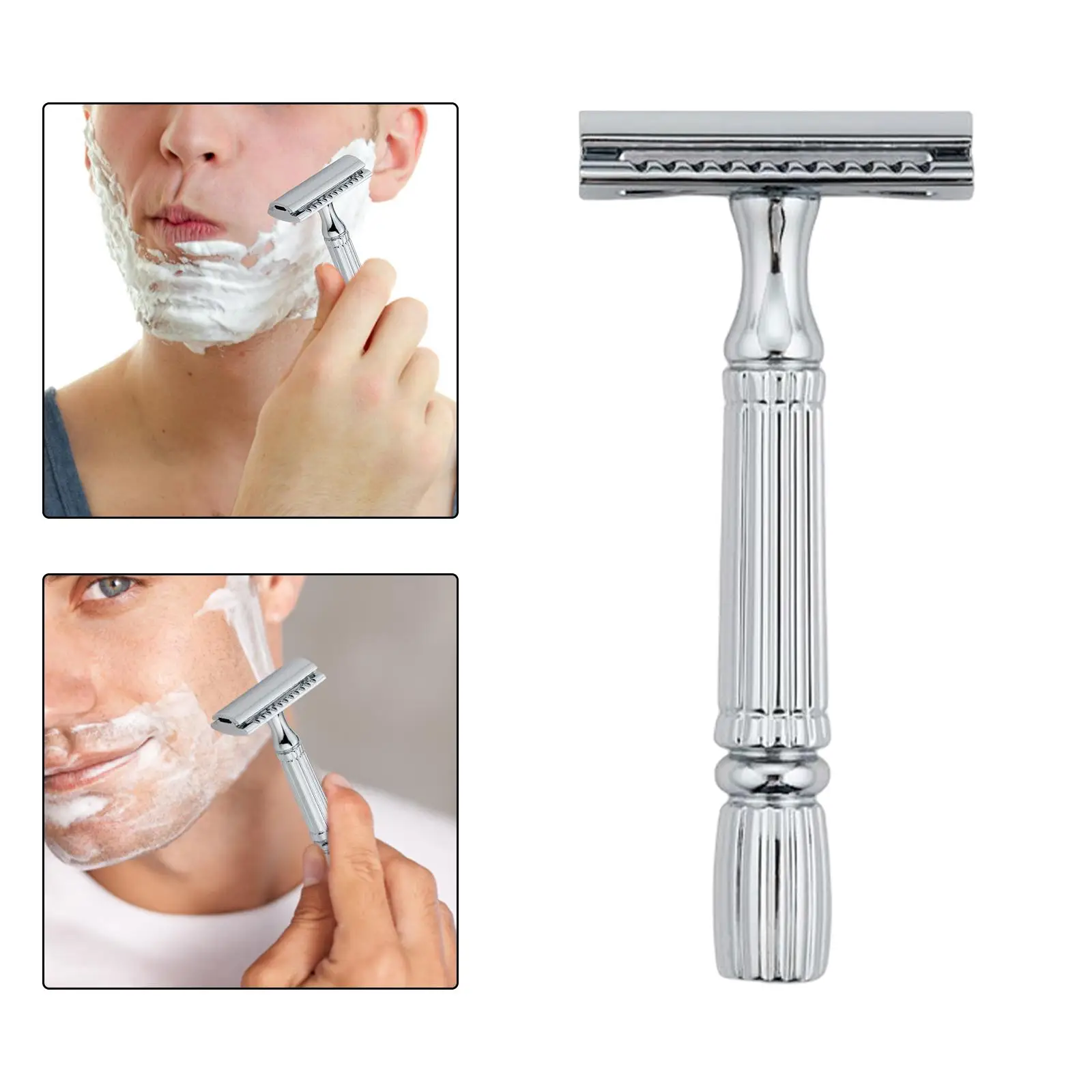 Double Edge Safety Razor Face Razor for Barber Shop with 5 Stainless Steel Razor Blades