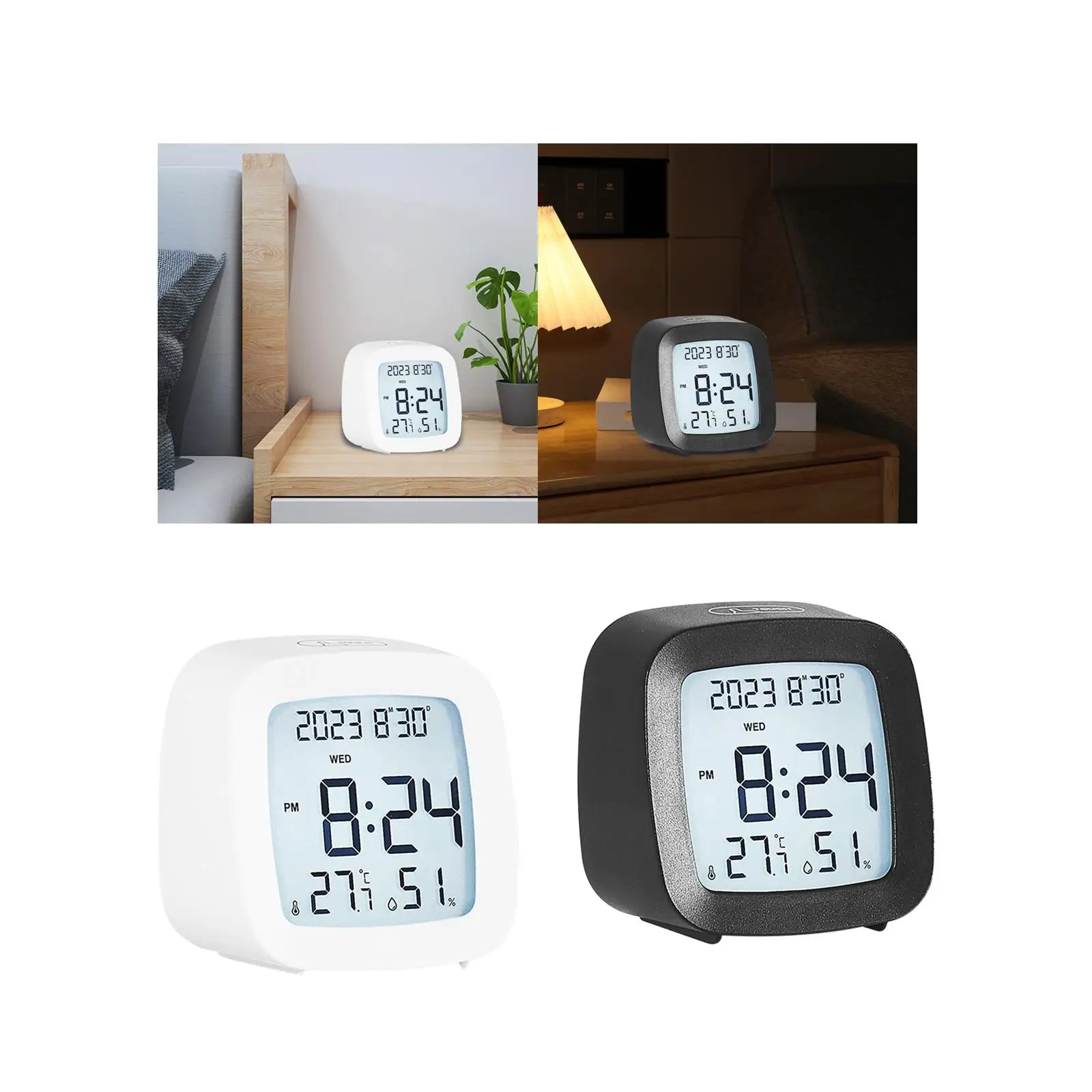 Small Digital Alarm Clock Bedside Clock 8.2x4.7x8cm 12 Hour/24 Hour LCD Display Portable for Seniors Elderly Multipurpose
