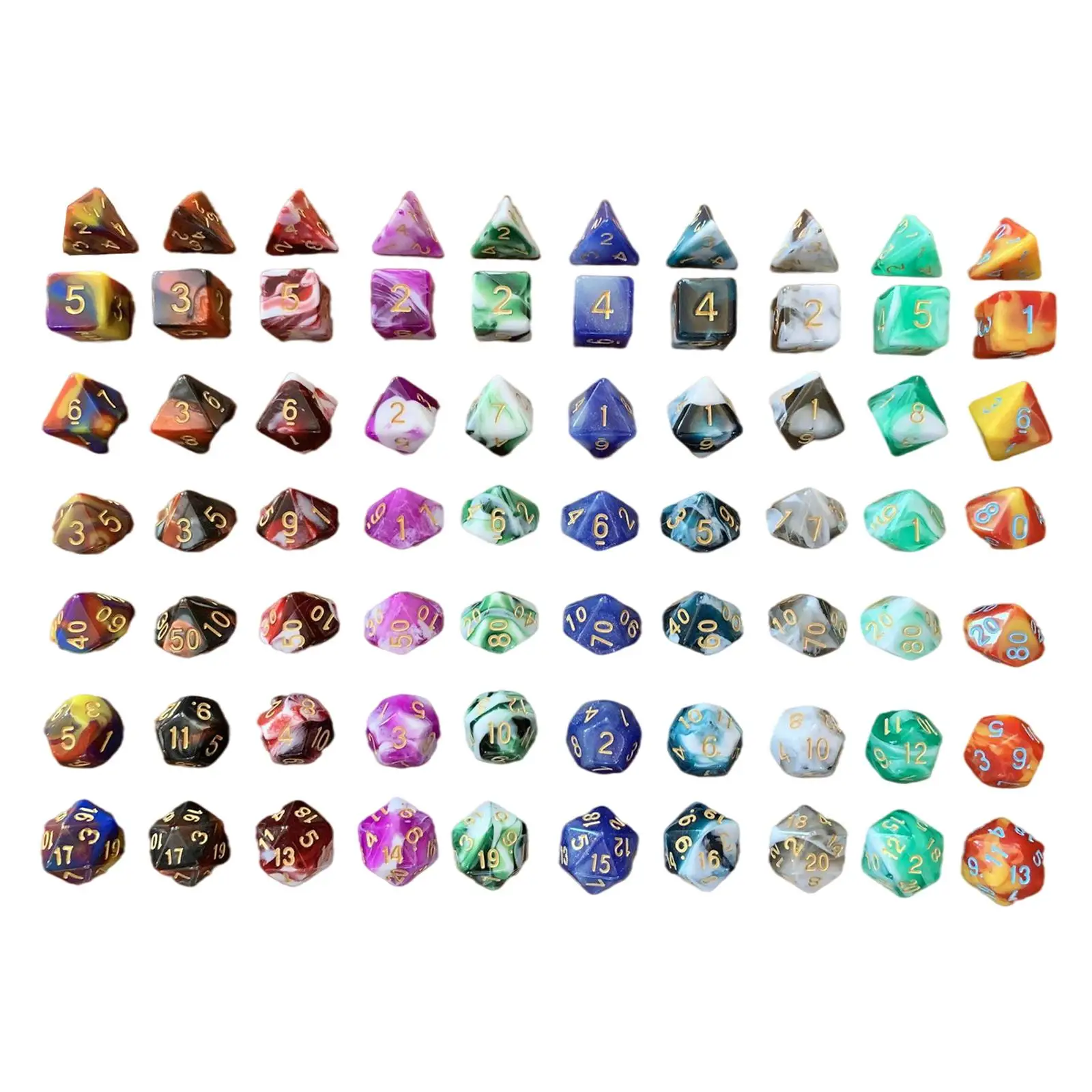 49/56/70Pcs Polyhedral Dice Kit Colorful Multi Sides Digital Dice Set Party Supplies Party Props Dice for Role Playing Games