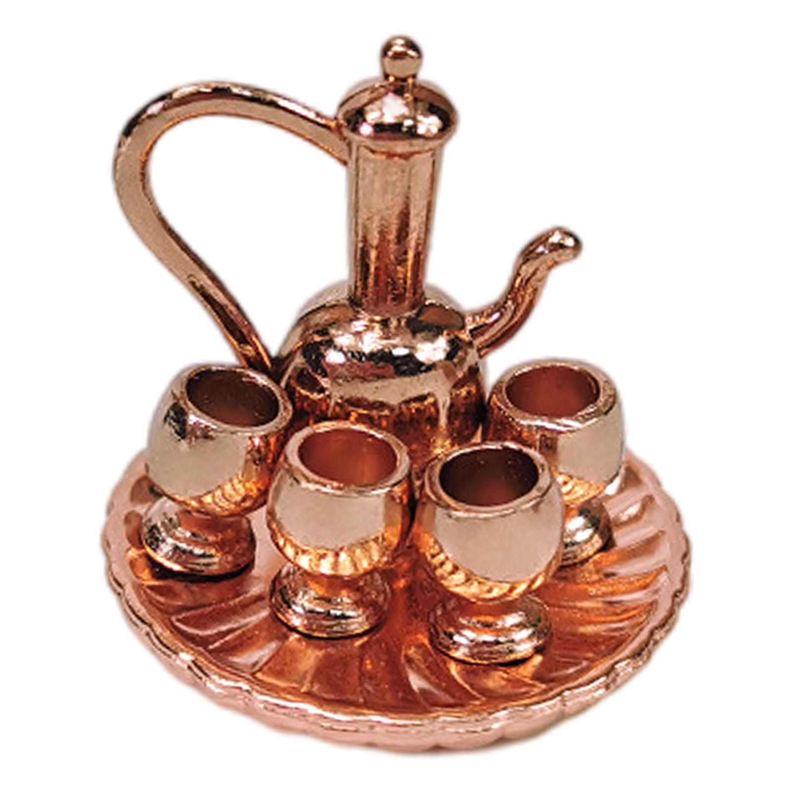 Tea Cup Tray Toy 1/12 Teapot Metal Tableware Set for Language & Communication House Models Room Boxes Boys Girls 15-35 Years Old