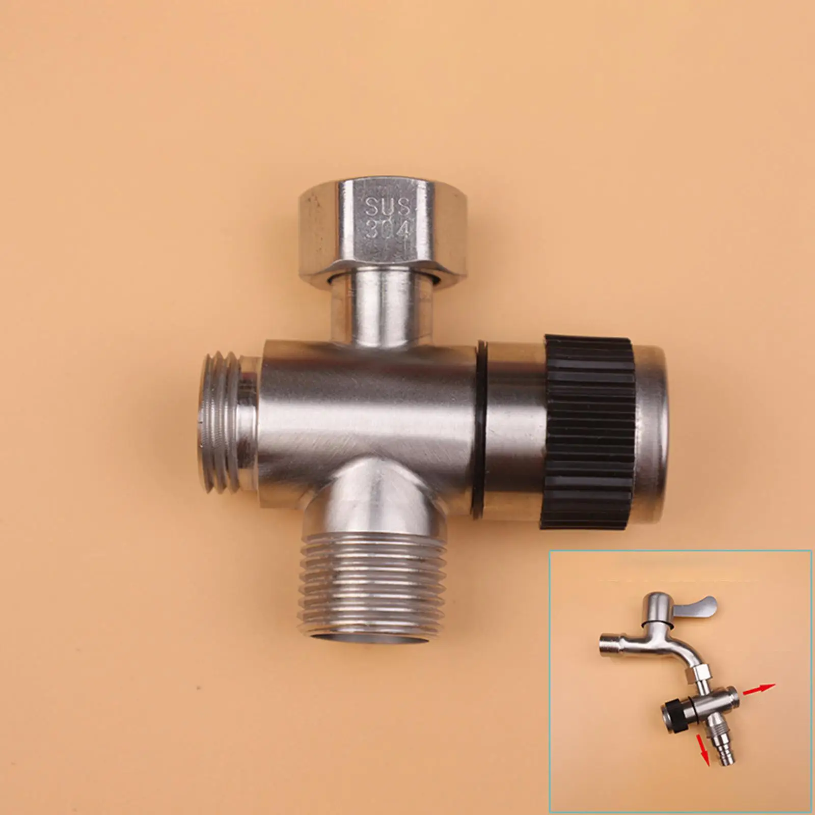 Stainless Steel Tee Diverter Valve Tee Connector Bathroom Sink Adapter Outlet Splitter Faucet Diverter Valve for Washing Machine