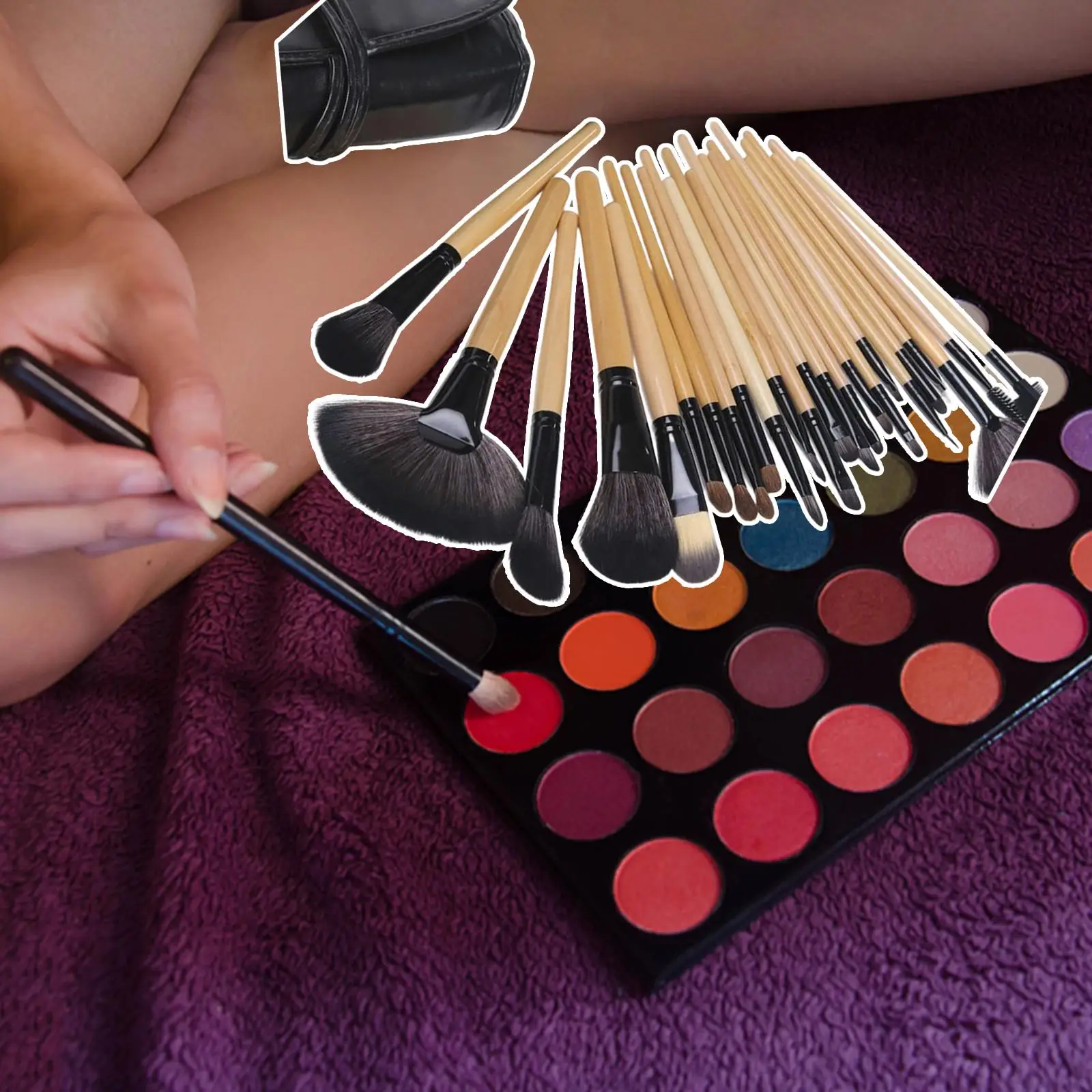 24Pcs Makeup Brush Set Shadows Brush Foundation Brush with Roller Bag Cosmetics Brushes Synthetic Fiber Bristles Girls Gifts