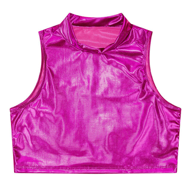 YiZYiF Kids Girls Sequins Metallic Modern Jazz Hip Hop Latin Dance Crop Tops Gymnastics Vest With A-line Skirt Set Dancewear