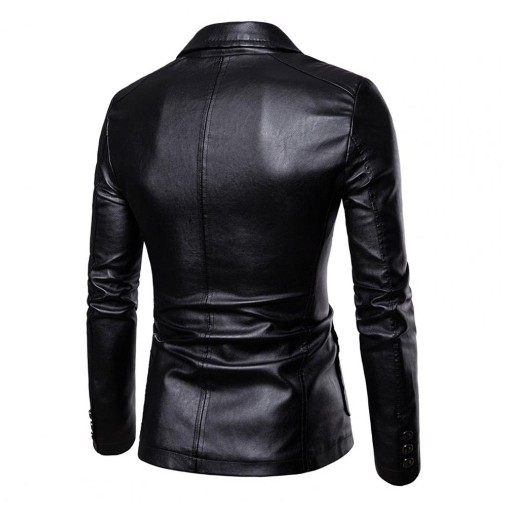 Description Picture 6 of itemFaux Leather Jacket Men Outerwear Fashionable Men's Faux Leather Suit Coat Lapel Style Long Sleeve Business Jacket for Windproof