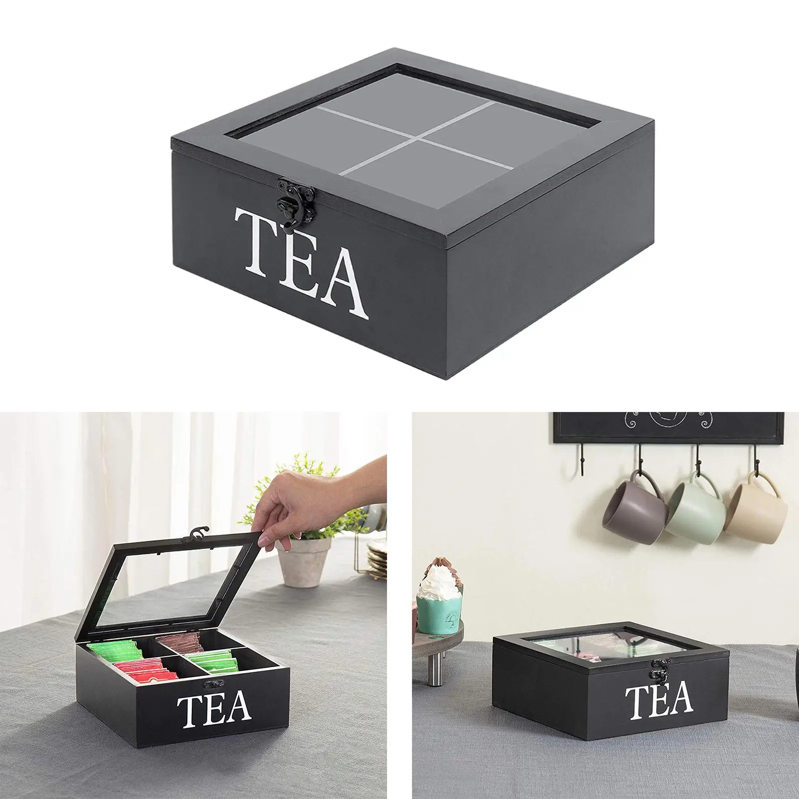 Retro Wooden Tea Box Coffee Tea Bag Storage Tea Bag Box for Tea Bags Sugar