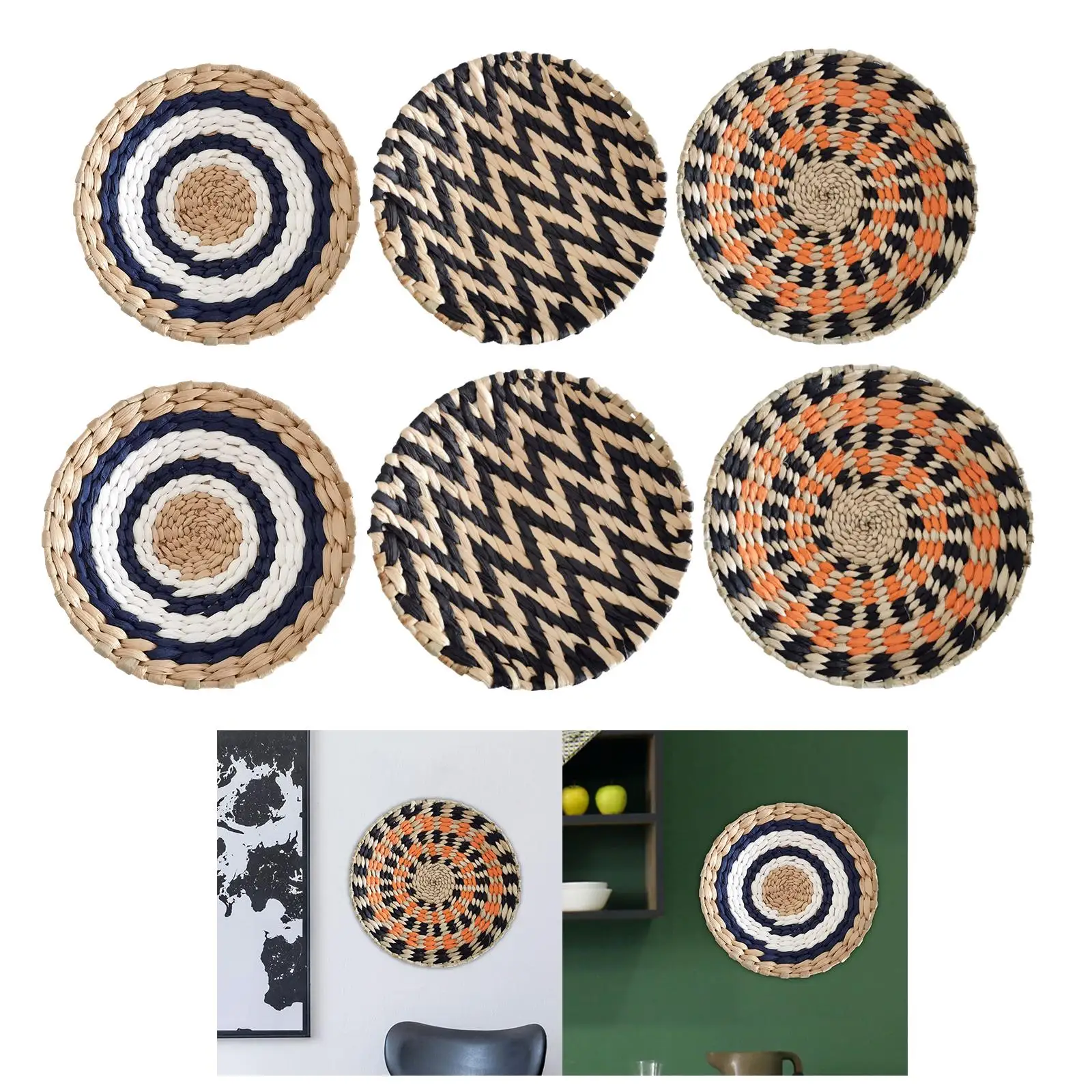 Woven Basket Wall Decor Unique Wall Art Woven Tray Boho Wall Basket Flat Rustic Circular Weave Basket for Living Room Decorative