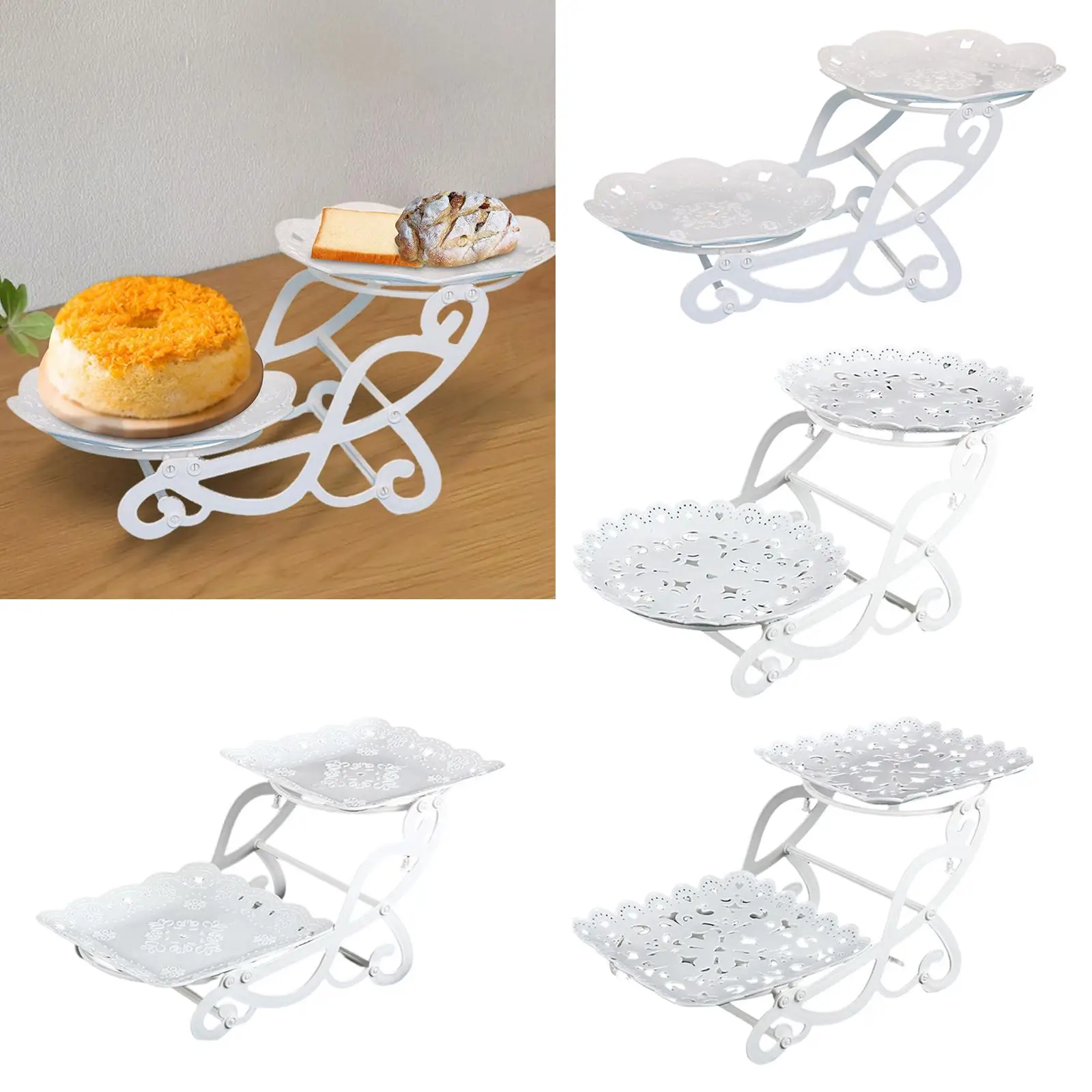 2 Tiers Cake Stand Snack Display Tray Dessert Tray for Dessert Afternoon Tea