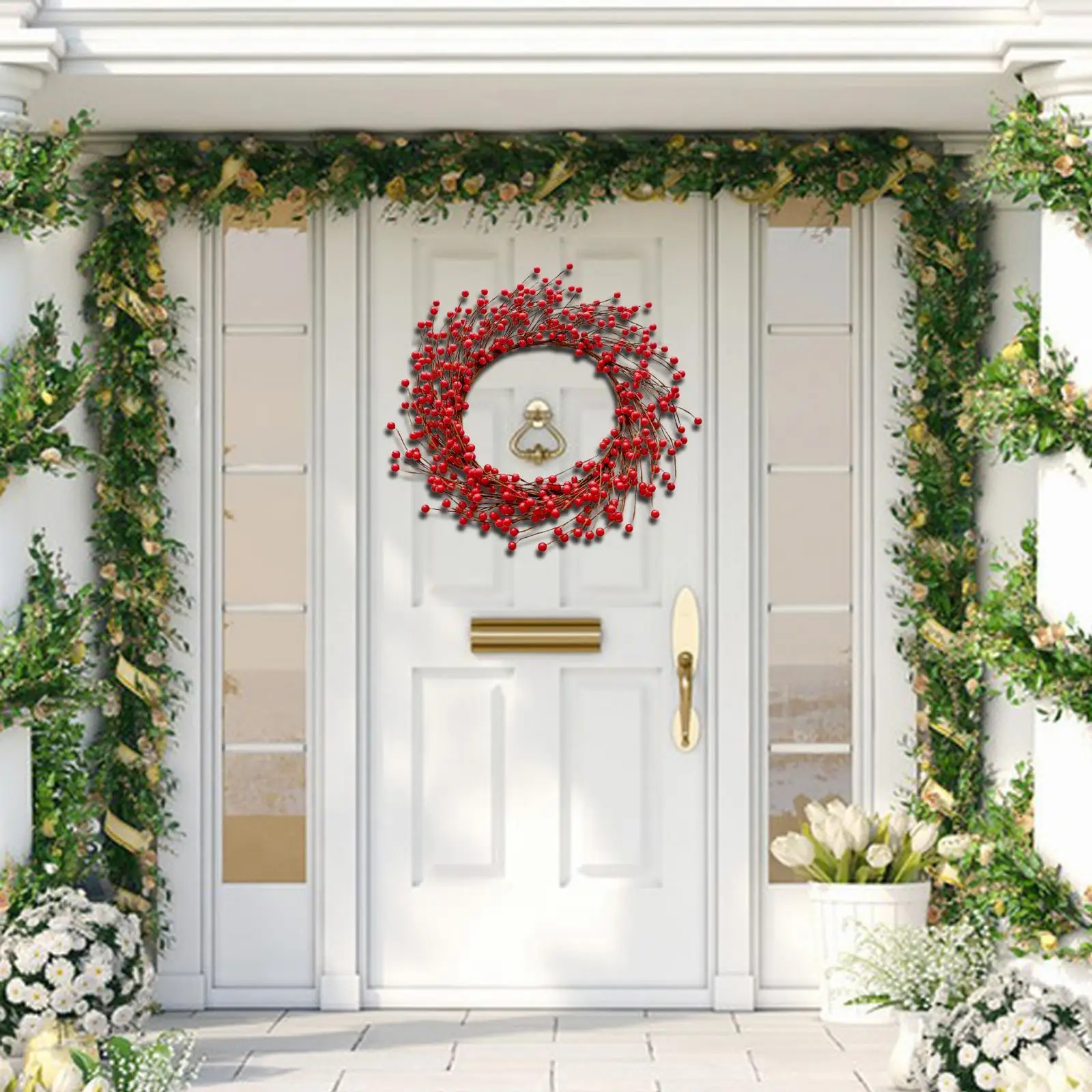Front Door Christmas Wreath 18 inch Holiday Party Decor Christmas Door Wreath for Wall Outside Farmhouse Wedding Home Decoration