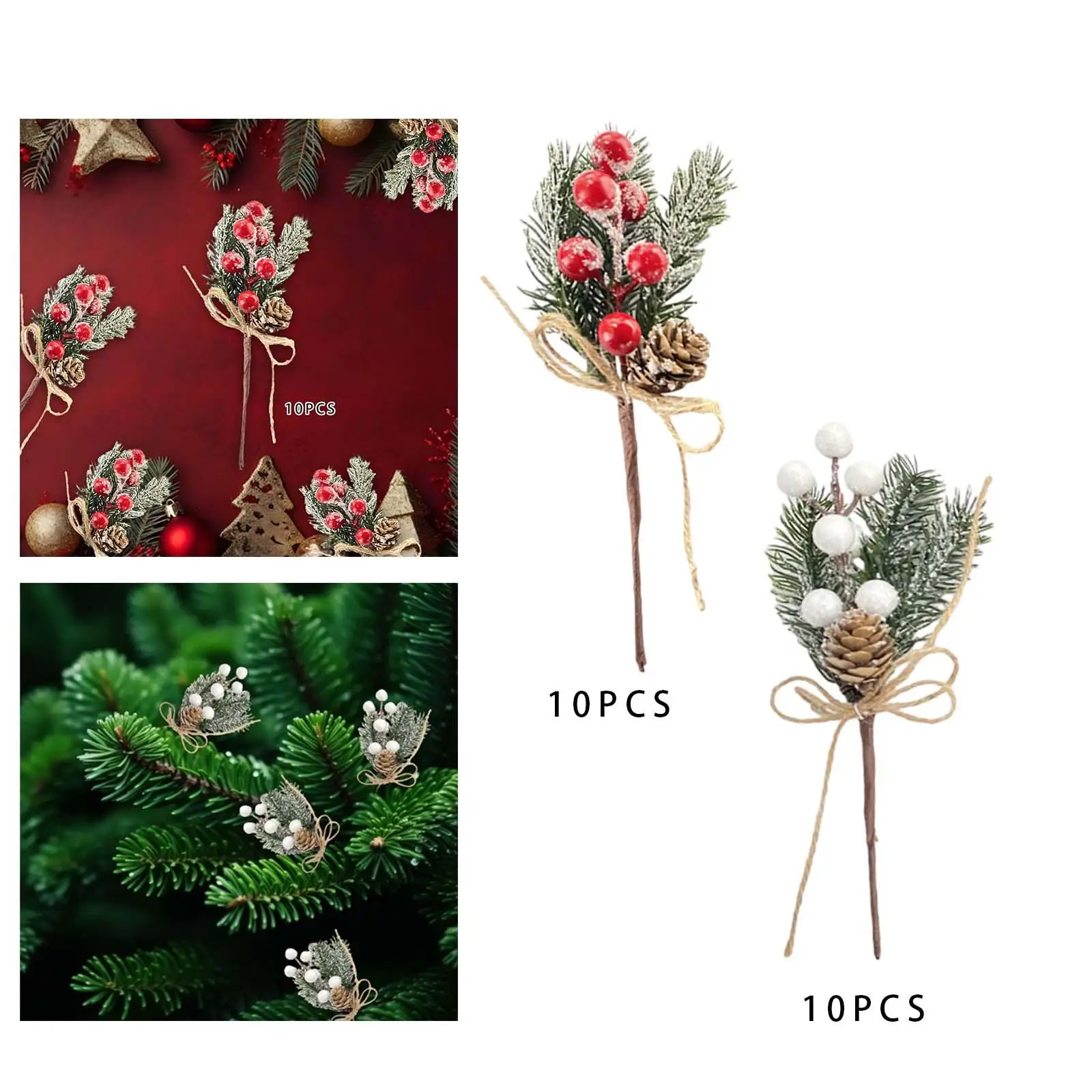 10Pcs Artificial Christmas Picks Artificial Branch Decoration for Crafts Garland Christmas Flower Arrangements Xmas Decor Wreath