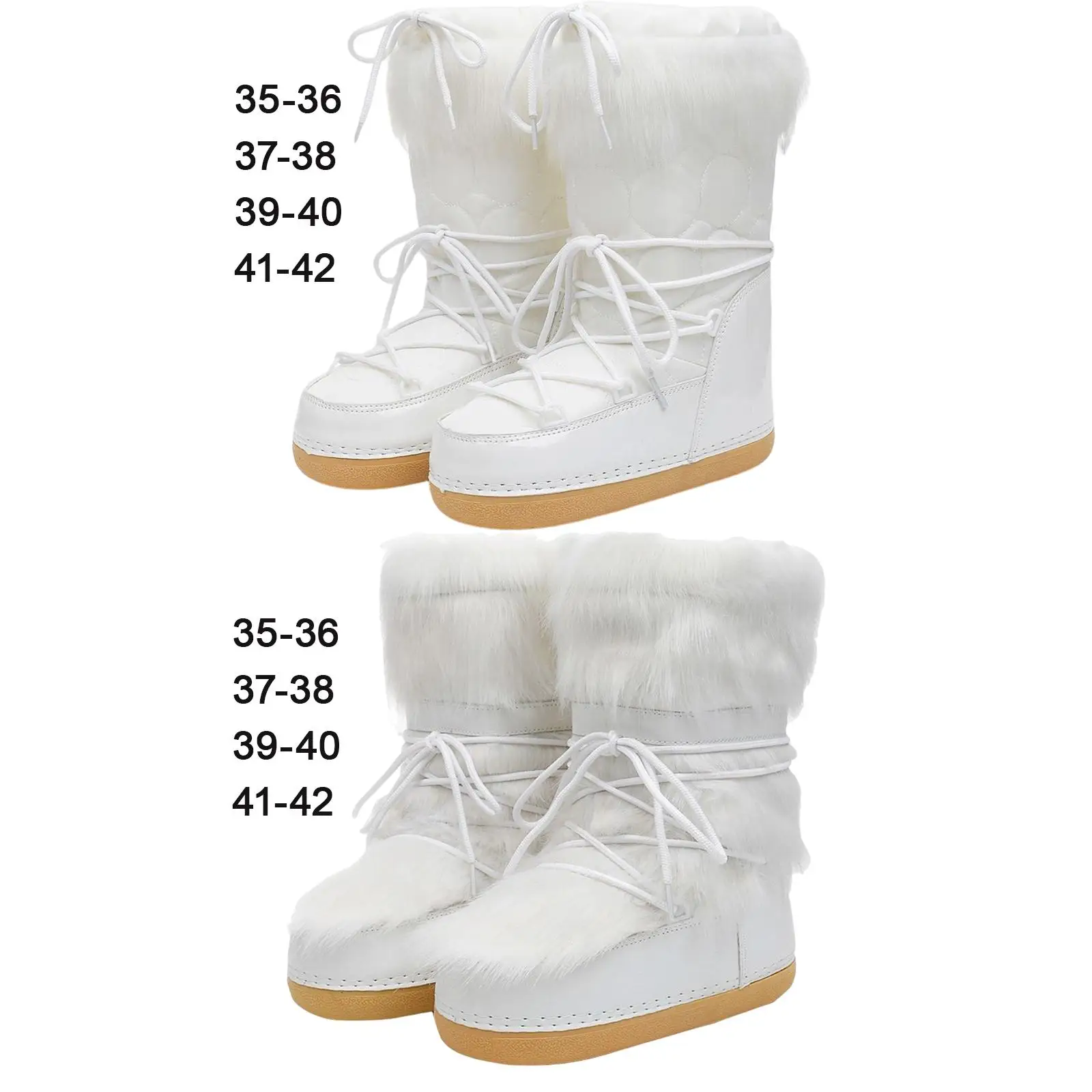 Women`s Snow Boots White Ski Boots Mid Calf Booties Lace up Water Resistant Long Boots Comfortable for Outdoor Trail Work Ladies