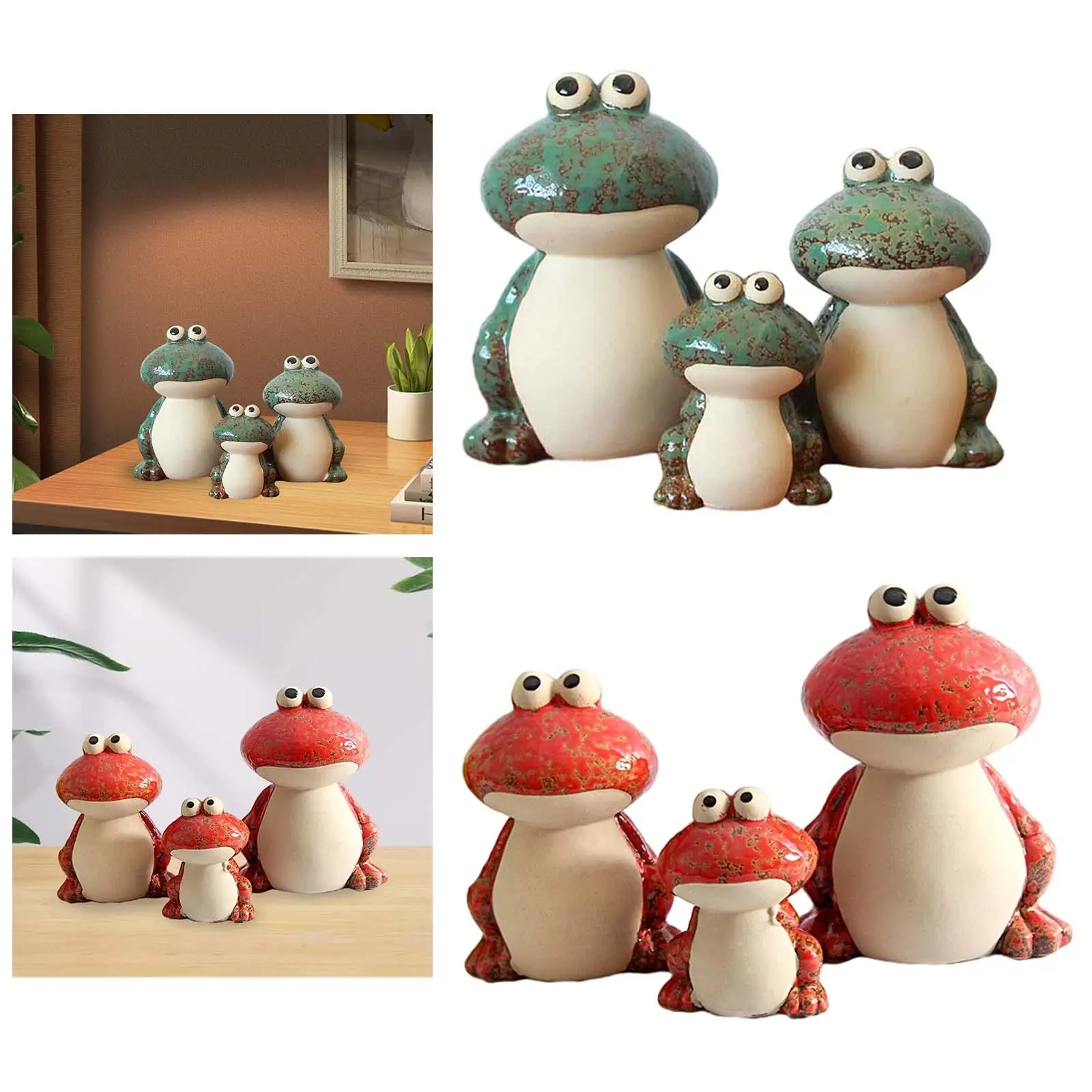 3x Ceramic Frog Statue Collection Frog Family Figurines Sculpture Ornament for Home Office Tearoom Cabinet Desktop Bedroom