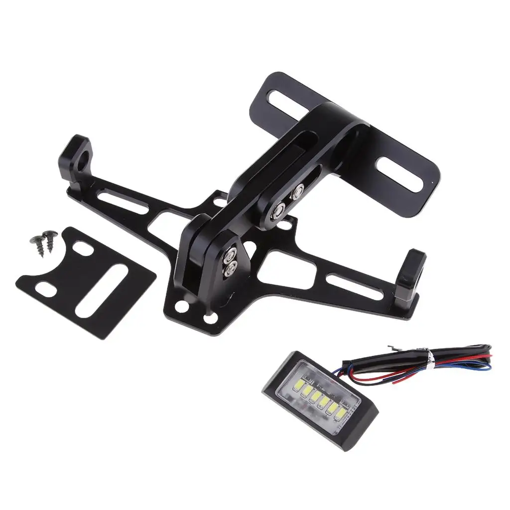 Motorcycle CNC Aluminum Adjustable License Number Plate Frame Holder Bracket - Black