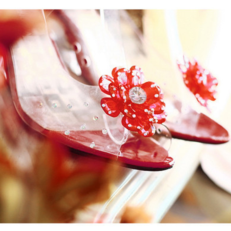Studded Flower Design Transparent Sandals Peep Toe Heels Sandal Wedding Party Shoes Women Fishmouth Open Toe Heels 2026 New