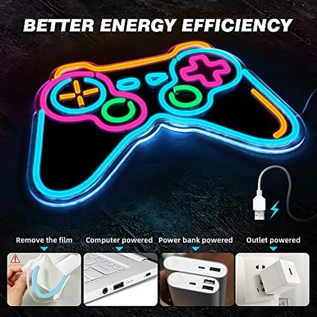 Blue Gamepad Controller Shaped Neon Sign Game Gaming Neon Lights
